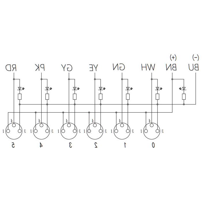 M8接线盒-单通道- PNP型 - 6端口-一体化-带LED - PVC非柔性电缆-灰色护套- 23P621-XXX